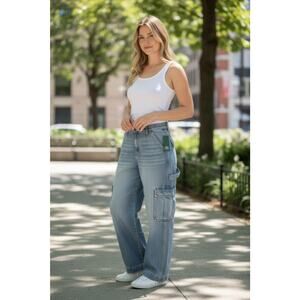 Wild Fable Women's Blue Mid-Rise Cargo Utility Pockets Denim Jeans Size30/R